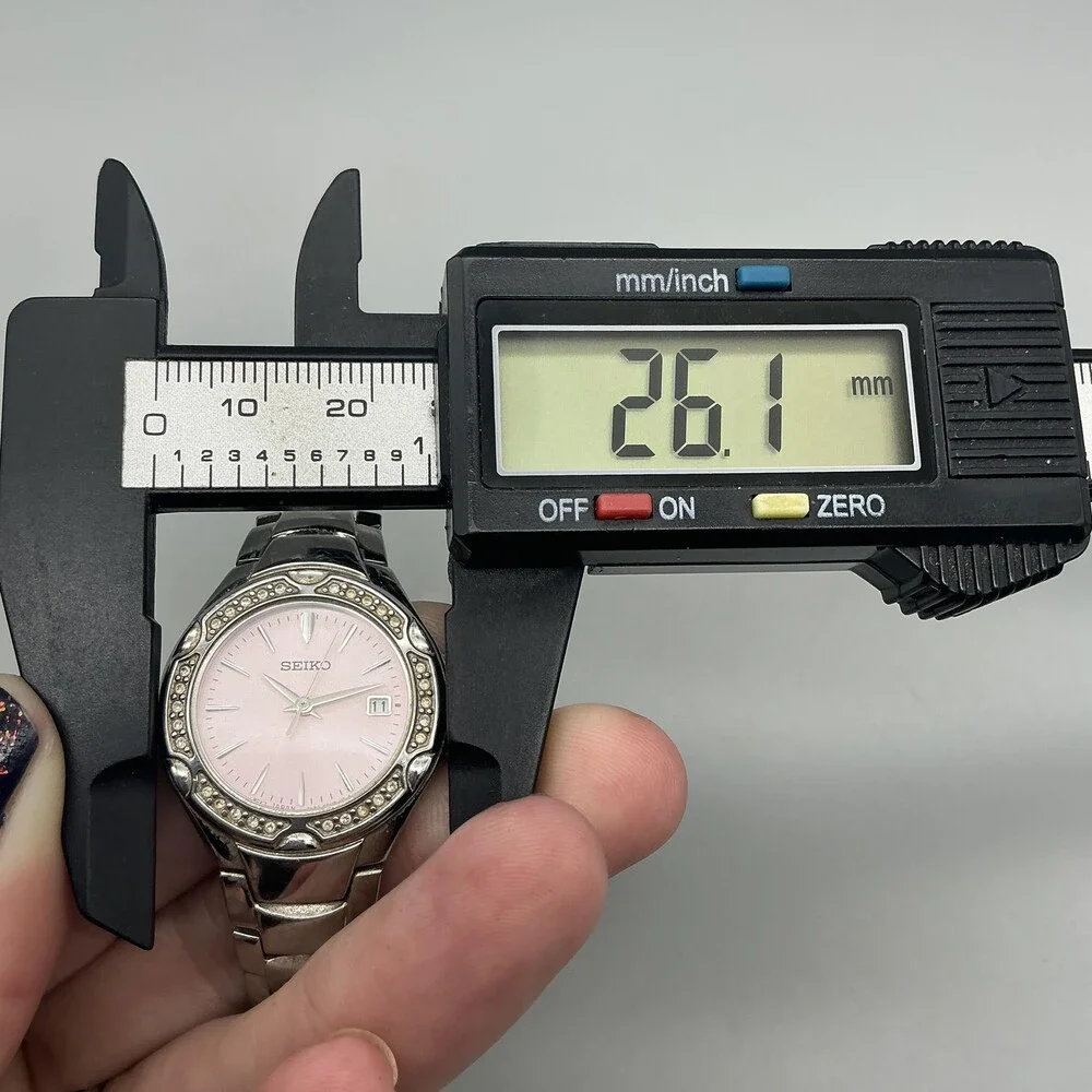 Seiko 7N82-0GG0 Womens Watch 26mm Pink Dial Crystals Stainless New Battery 6